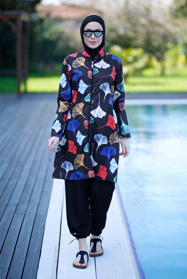Vêtements hijab  ZIPPERED PRINTED HIJAB SWIMSUIT 3012 - TRENDTESETTÜR