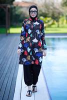 Hijab clothing BLACK ZIPPERED PRINTED HIJAB SWIMSUIT 3012