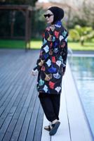Hijab clothing BLACK ZIPPERED PRINTED HIJAB SWIMSUIT 3012