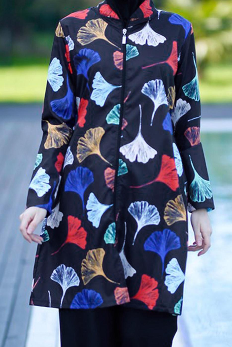Hijab clothing BLACK ZIPPERED PRINTED HIJAB SWIMSUIT 3012