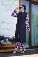 Vêtements hijab NOIR MAILLOT DE BAIN HIJAB IMPRIMÉ ZIPPÉ 4012