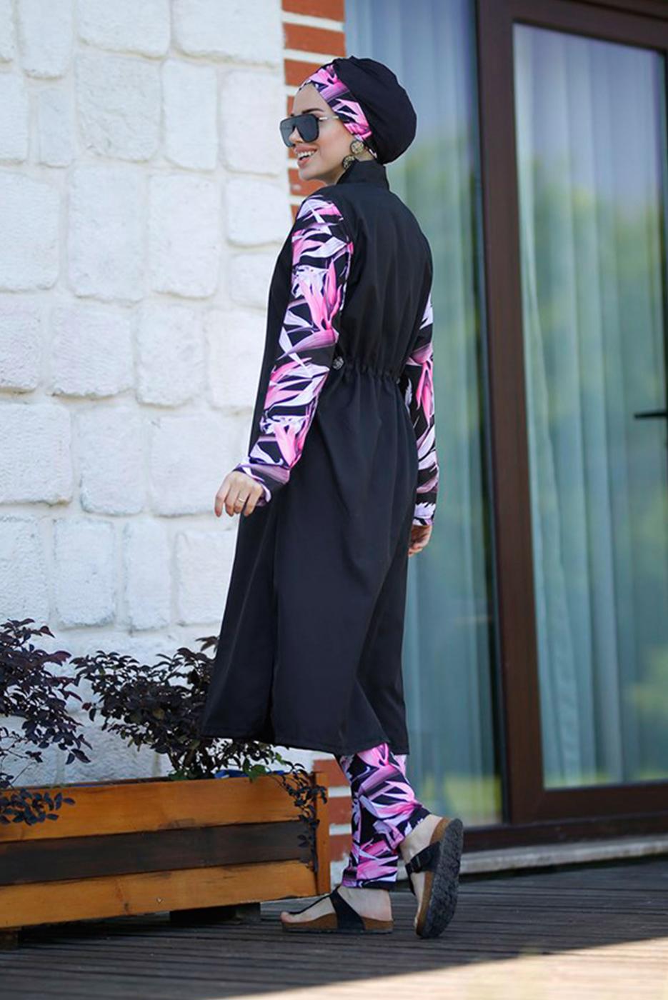 Vêtements hijab NOIR MAILLOT DE BAIN HIJAB IMPRIMÉ ZIPPÉ 4012