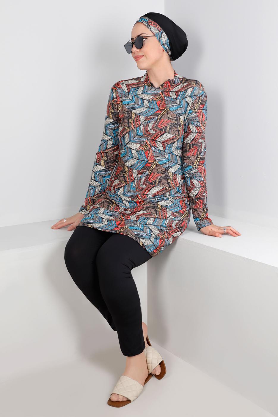 Vêtements hijab BRUN MAILLOT DE BAIN HIJAB MOTIF T 4102