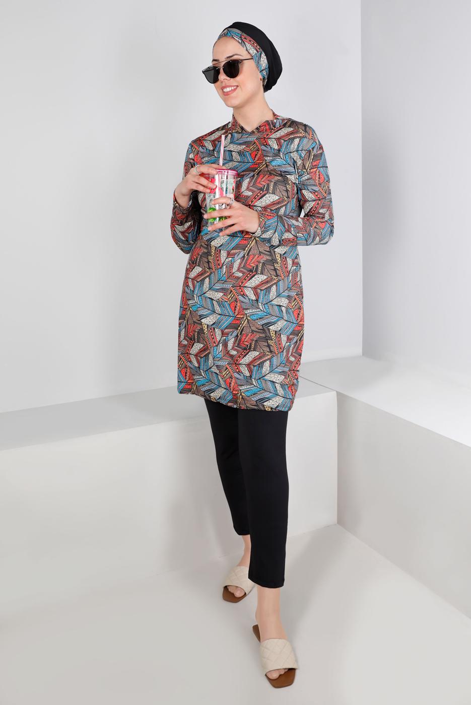 Vêtements hijab BRUN MAILLOT DE BAIN HIJAB MOTIF T 4102