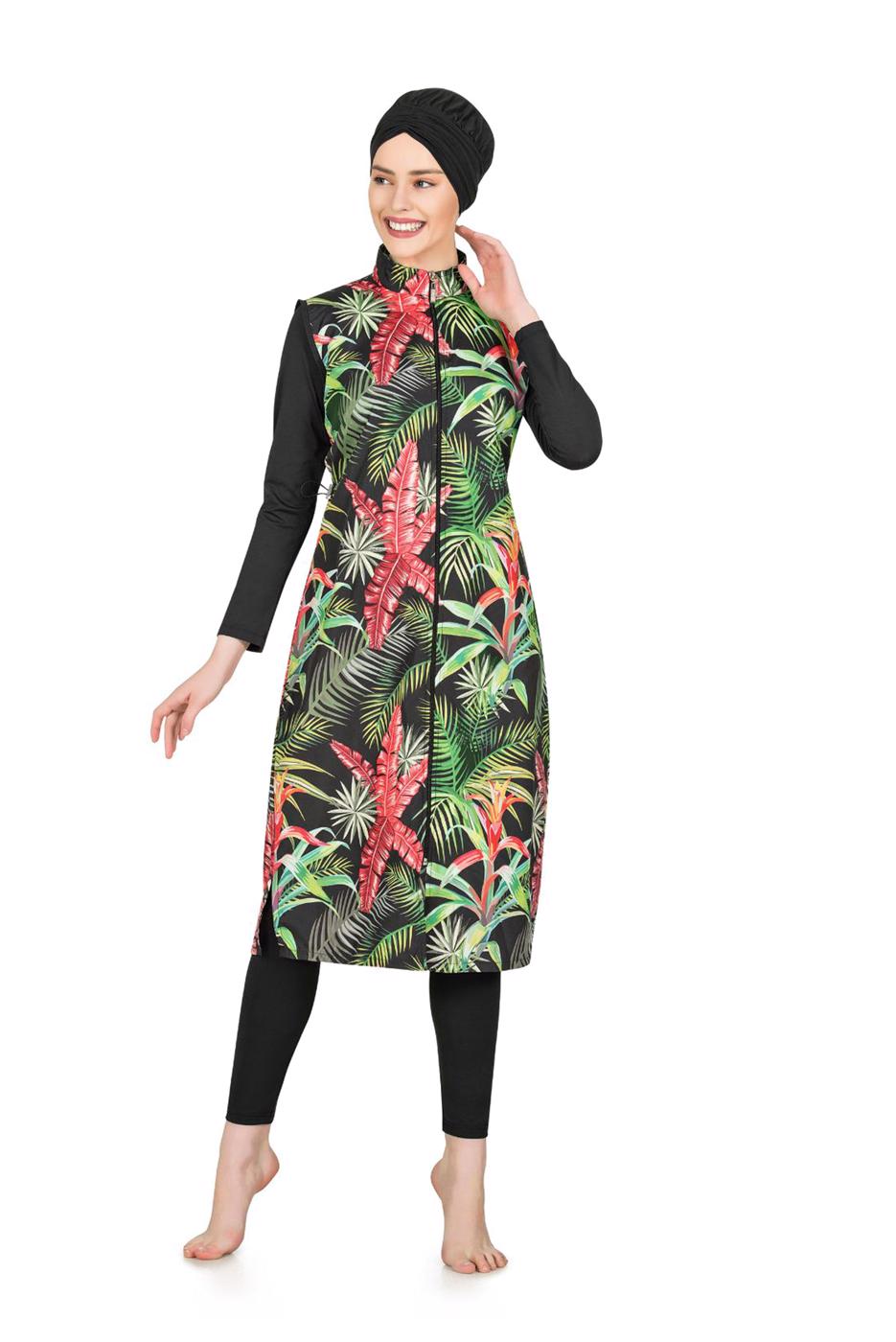 Hijab clothing BLACK LEAF PATTERNED HIJAB SWIMSUIT  4743