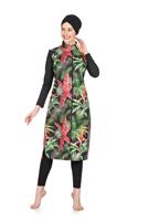 Vêtements hijab NOIR MAILLOT DE BAIN HIJAB MOTIF FEUILLE  4743 