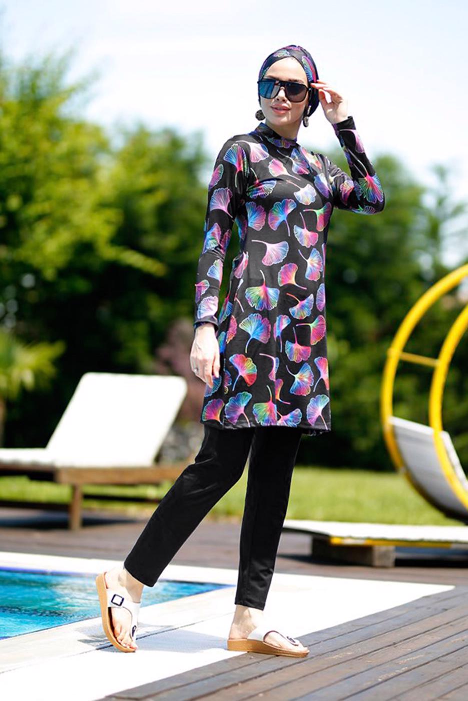 Vêtements hijab NOIR MAILLOT DE BAIN HIJAB MOTIF 6032