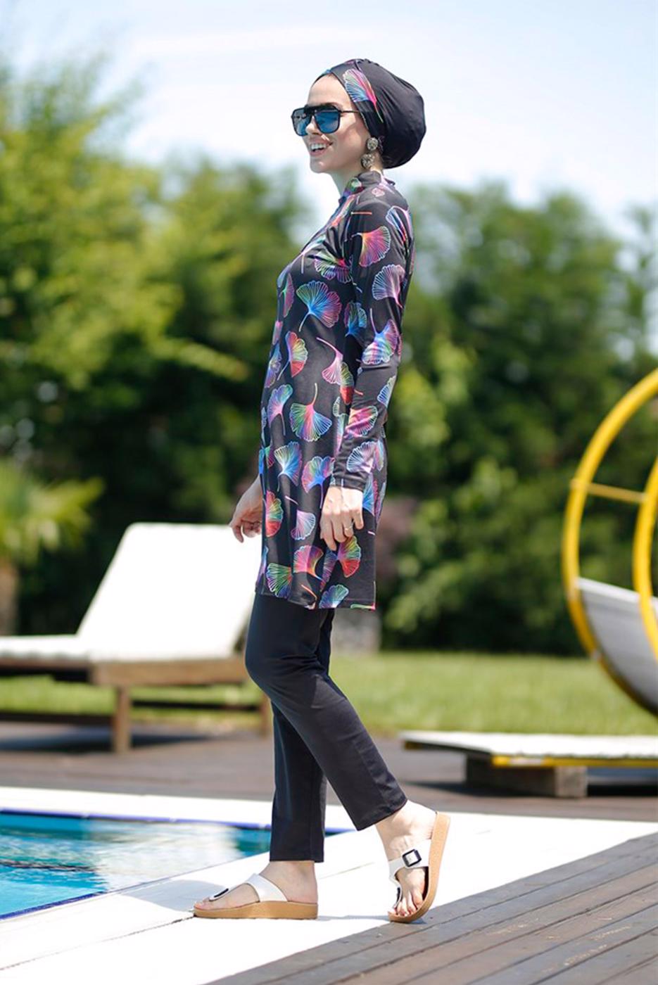 Vêtements hijab NOIR MAILLOT DE BAIN HIJAB MOTIF 6032