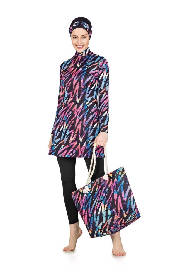 Vêtements hijab  LINEAR PATTERNED HIJAB SWIMSUIT 6333  - TRENDTESETTÜR