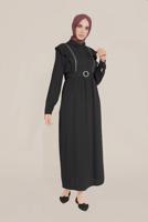 Tesettür giyim SİYAH ALVİNA KEMERLİ NAKIŞLI JİLE T 40757