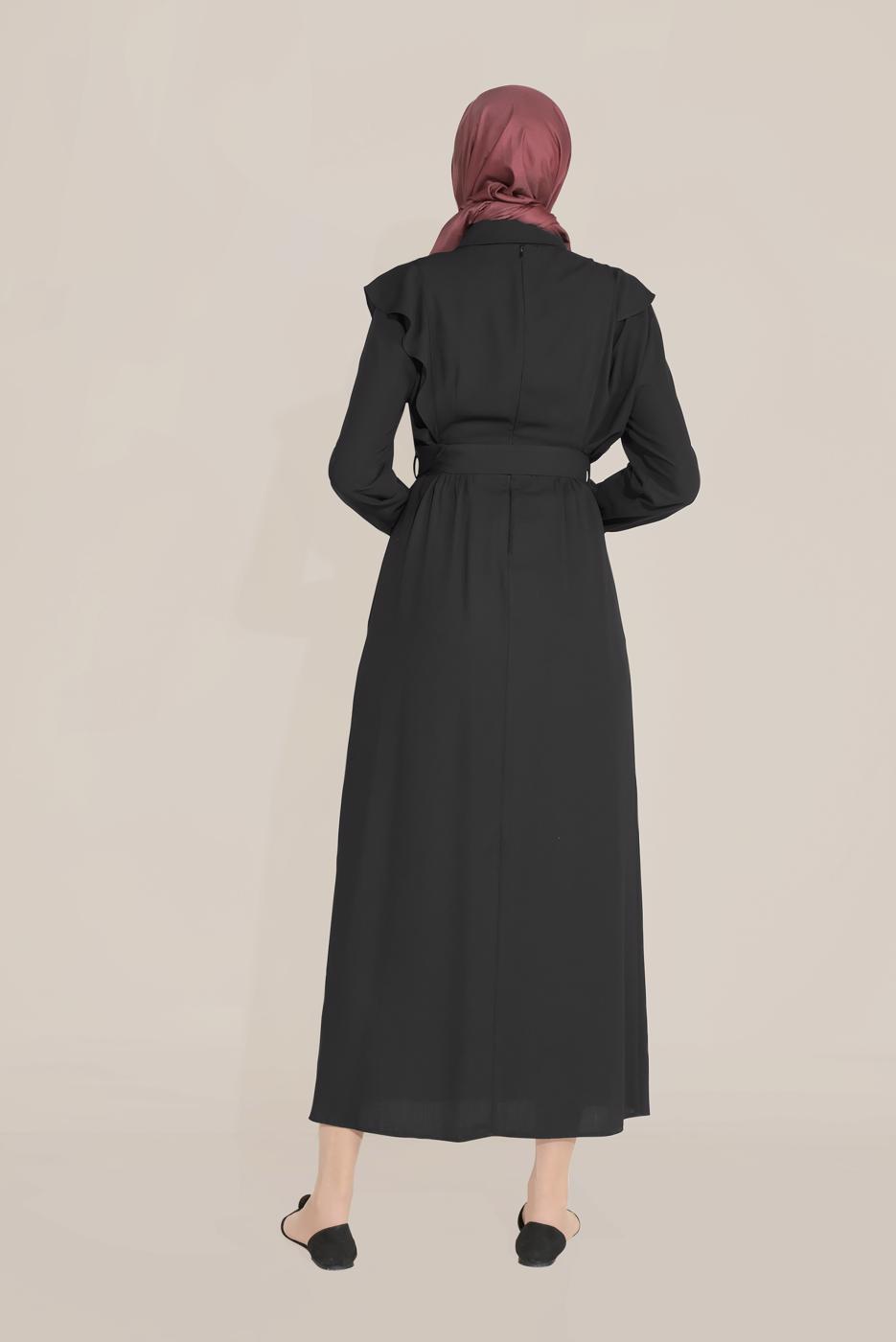 Tesettür giyim SİYAH ALVİNA KEMERLİ NAKIŞLI JİLE T 40757