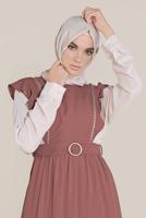 Tesettür giyim KAHVE ALVİNA KEMERLİ NAKIŞLI JİLE T 40757
