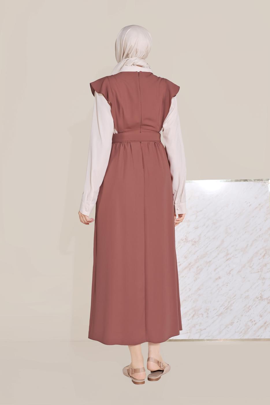 Tesettür giyim KAHVE ALVİNA KEMERLİ NAKIŞLI JİLE T 40757