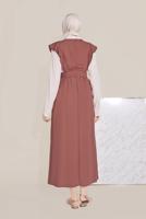 Tesettür giyim KAHVE ALVİNA KEMERLİ NAKIŞLI JİLE T 40757