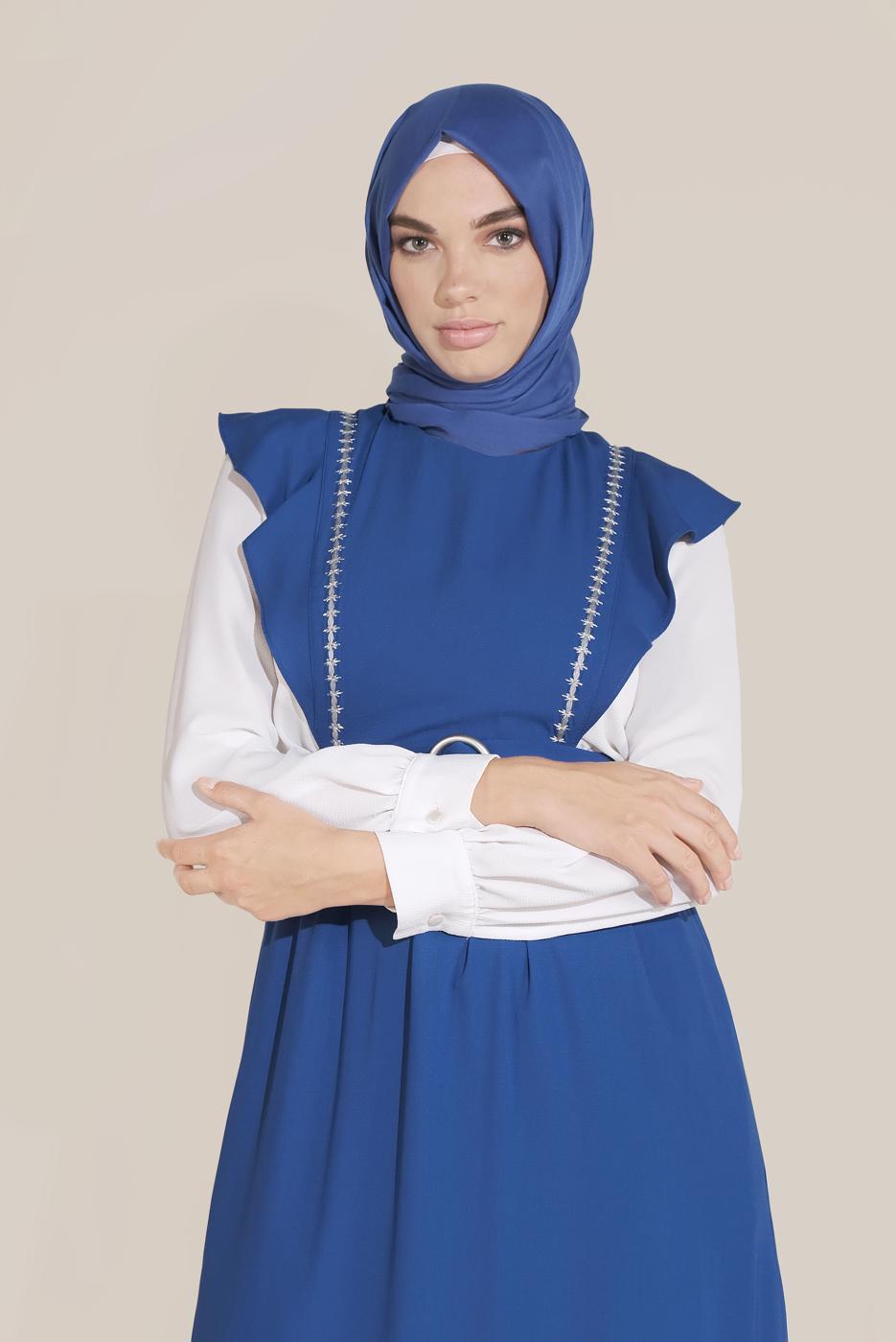 Tesettür giyim LACİVERT ALVİNA KEMERLİ NAKIŞLI JİLE T 40757