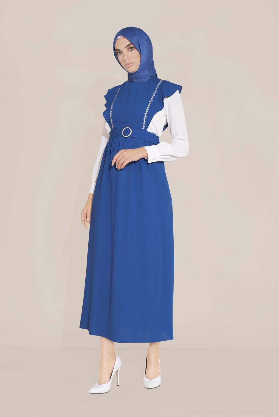 Tesettür giyim LACİVERT ALVİNA KEMERLİ NAKIŞLI JİLE T 40757