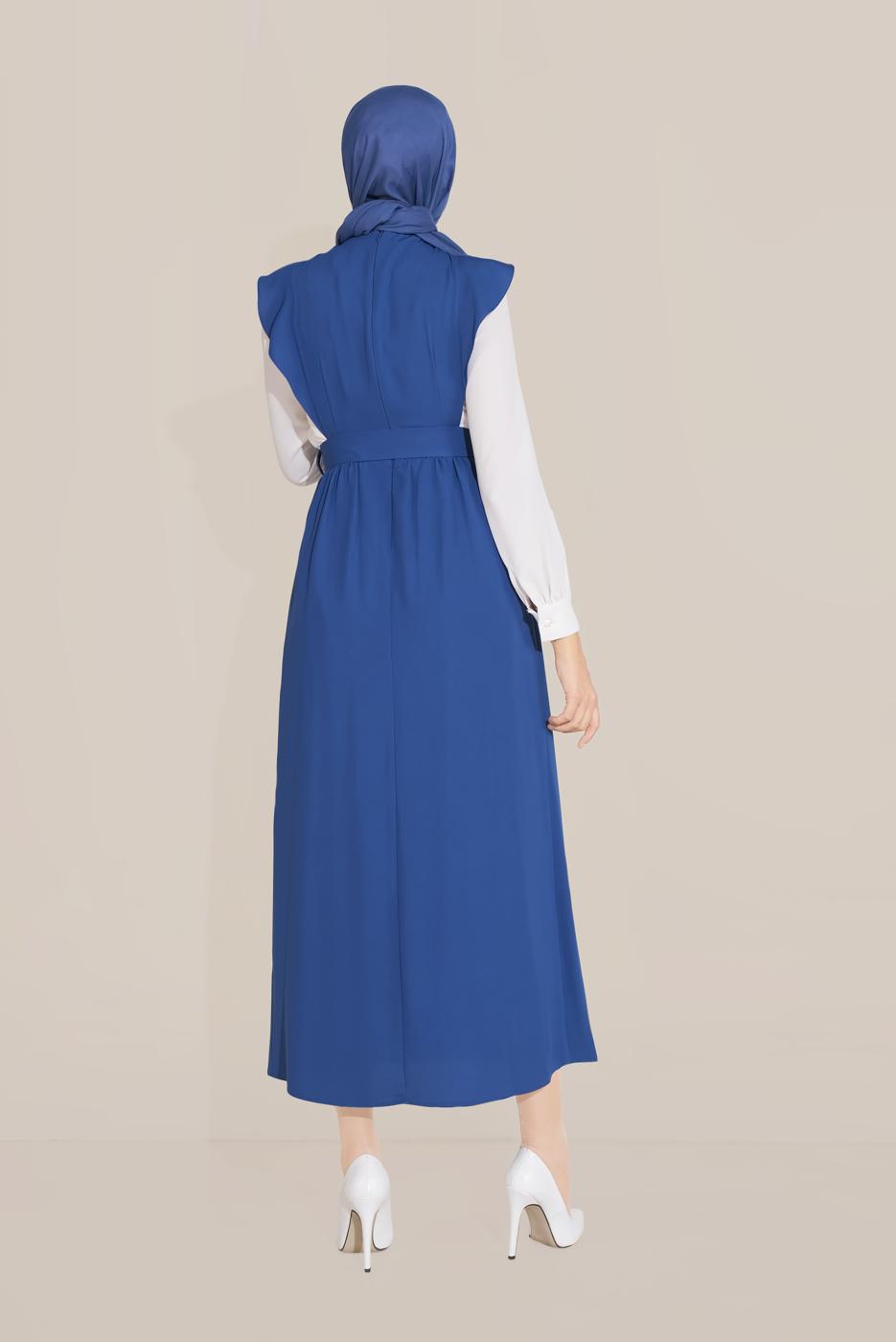 Tesettür giyim LACİVERT ALVİNA KEMERLİ NAKIŞLI JİLE T 40757