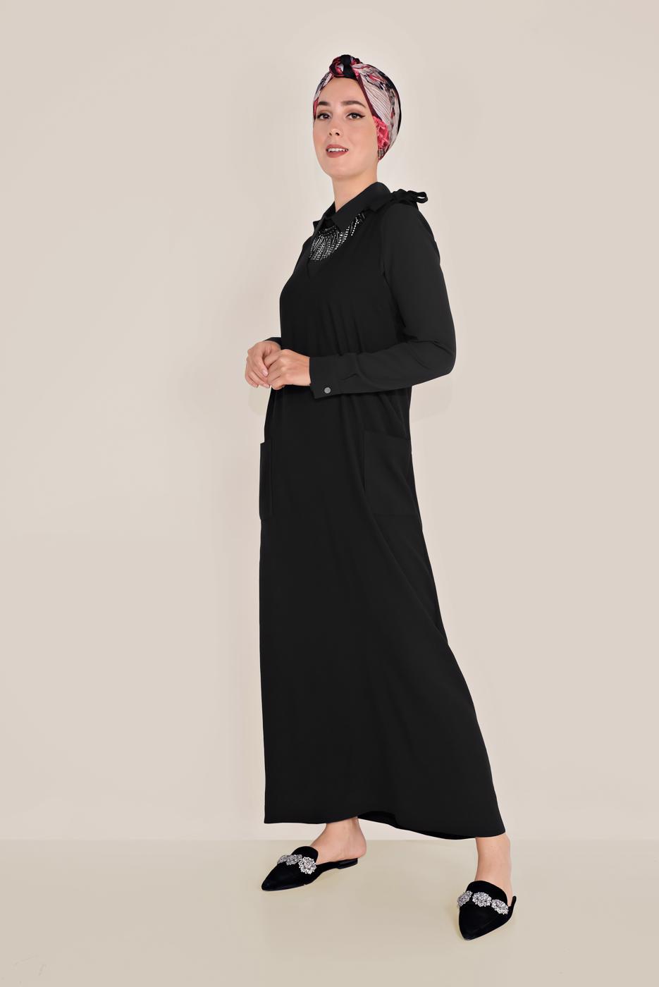 Tesettür giyim SİYAH ALVİNA BAĞLAMA DETAYLI JİLE 40758 