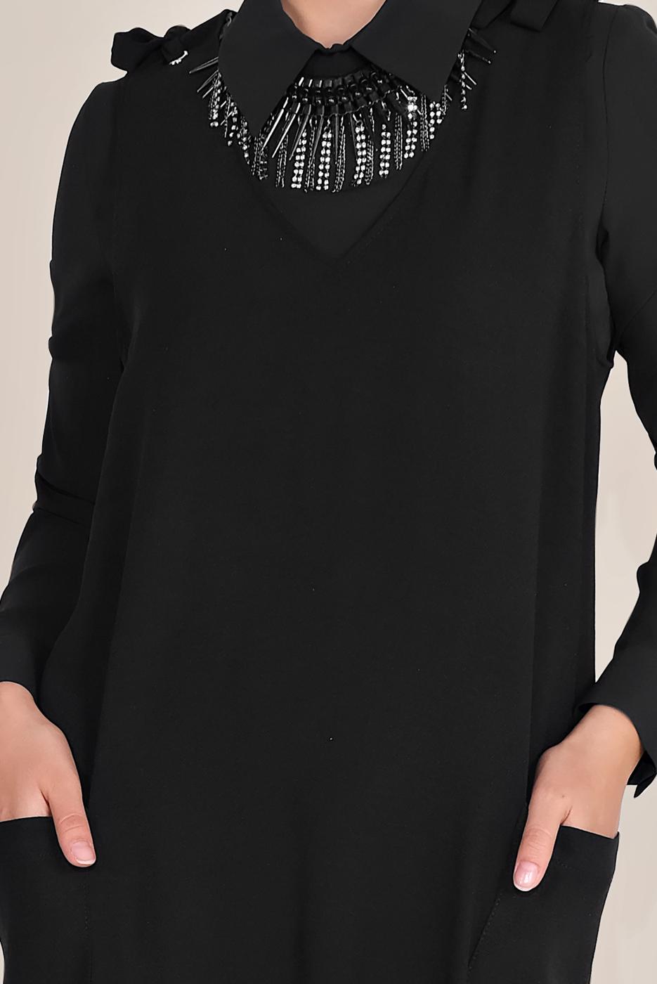 Tesettür giyim SİYAH ALVİNA BAĞLAMA DETAYLI JİLE 40758 