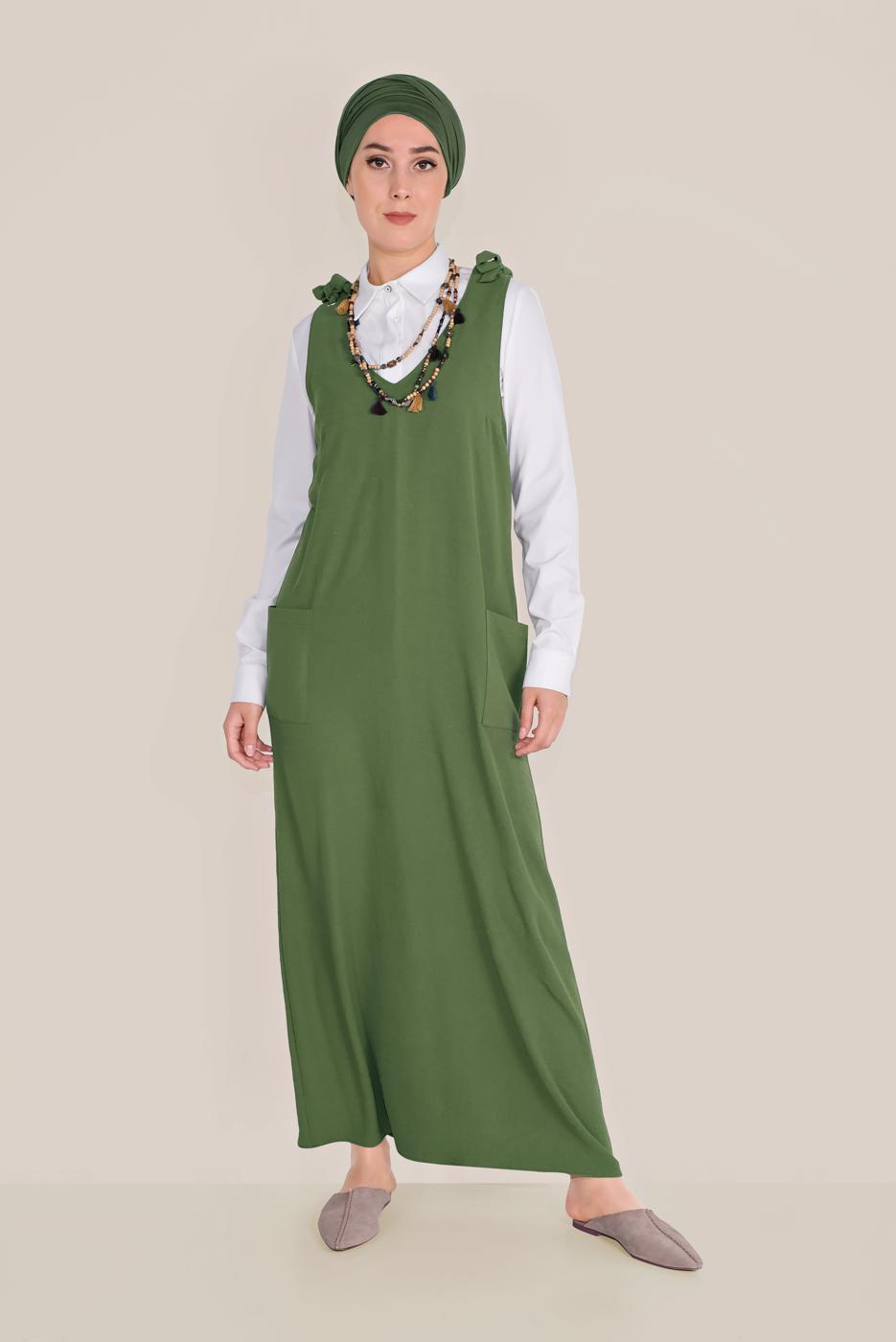 Tesettür giyim HAKİ ALVİNA BAĞLAMA DETAYLI JİLE 40758 