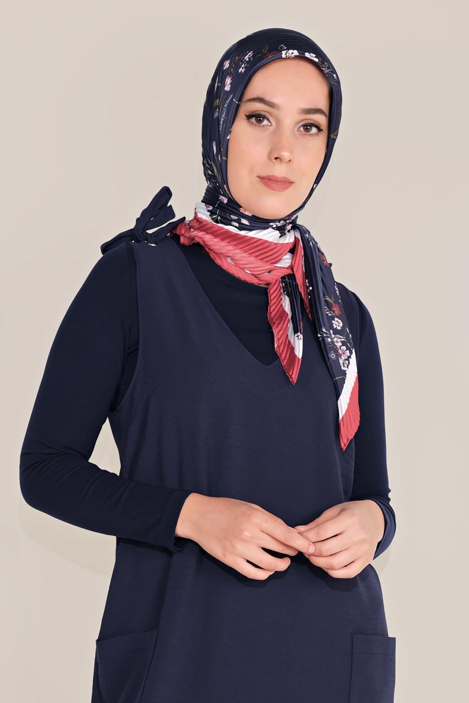 Tesettür giyim LACİVERT ALVİNA BAĞLAMA DETAYLI JİLE 40758 