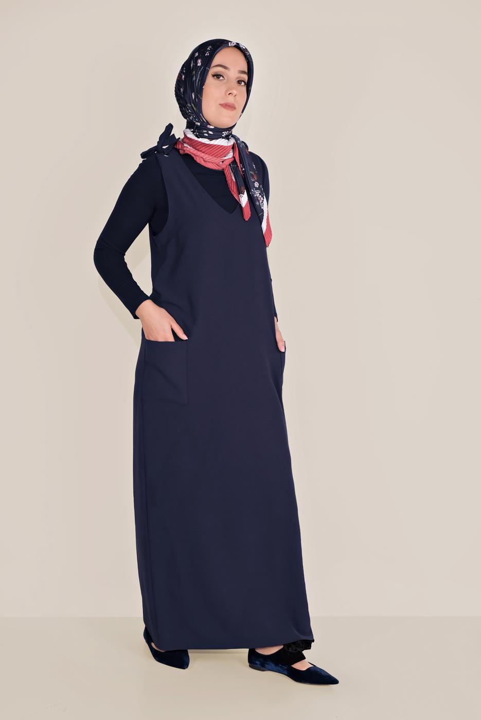 Tesettür giyim LACİVERT ALVİNA BAĞLAMA DETAYLI JİLE 40758 