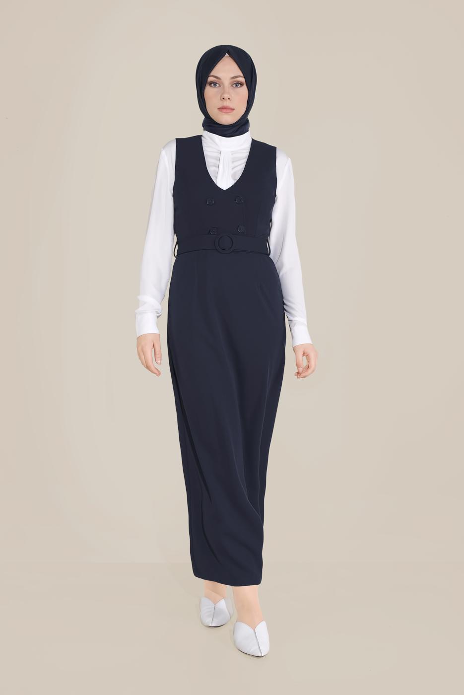 Tesettür giyim LACİVERT KEMERLİ JİLE T 40759