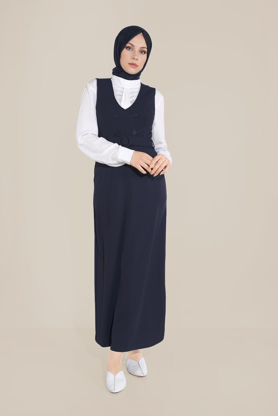 Tesettür giyim LACİVERT KEMERLİ JİLE T 40759