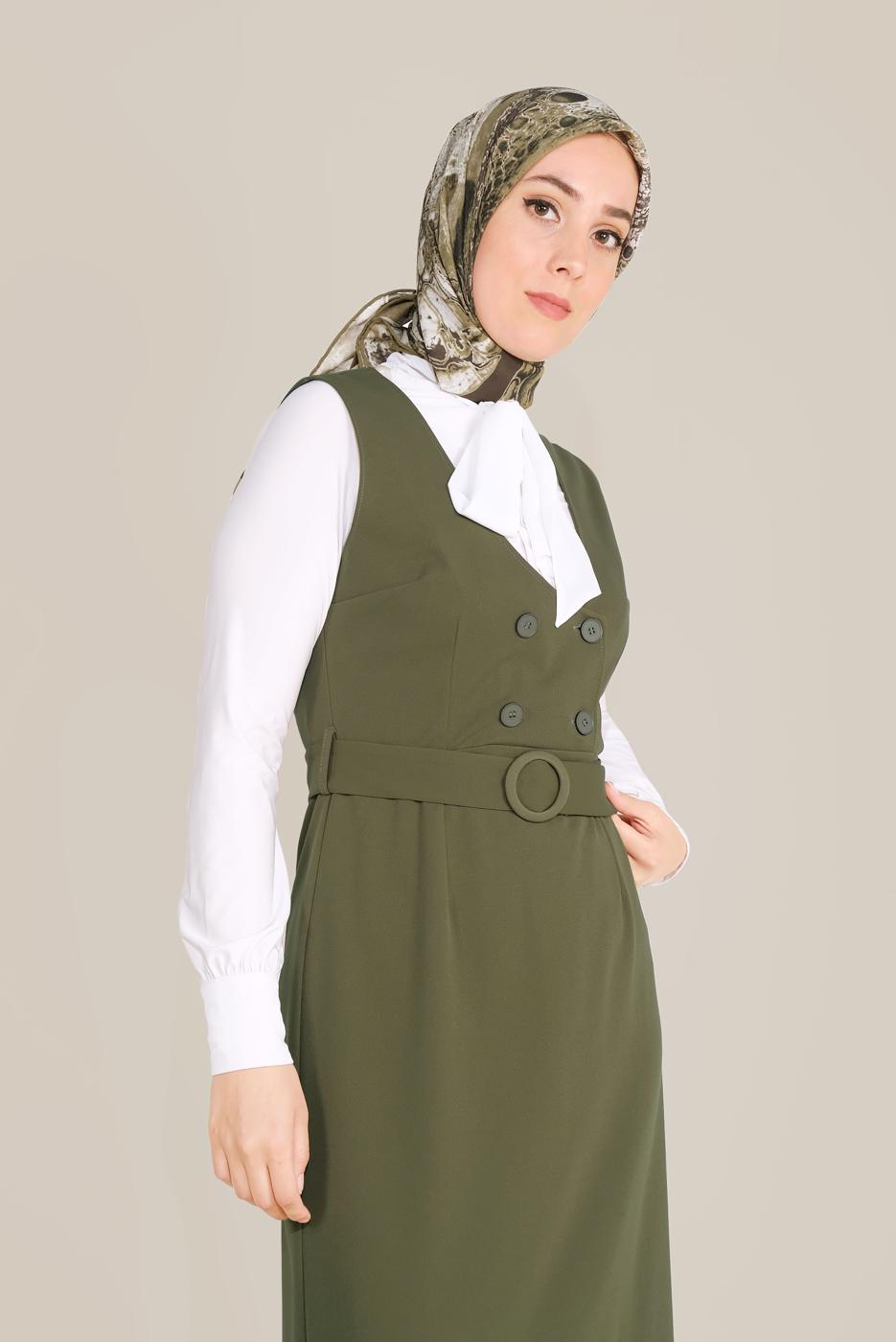 Tesettür giyim HAKİ KEMERLİ JİLE T 40759