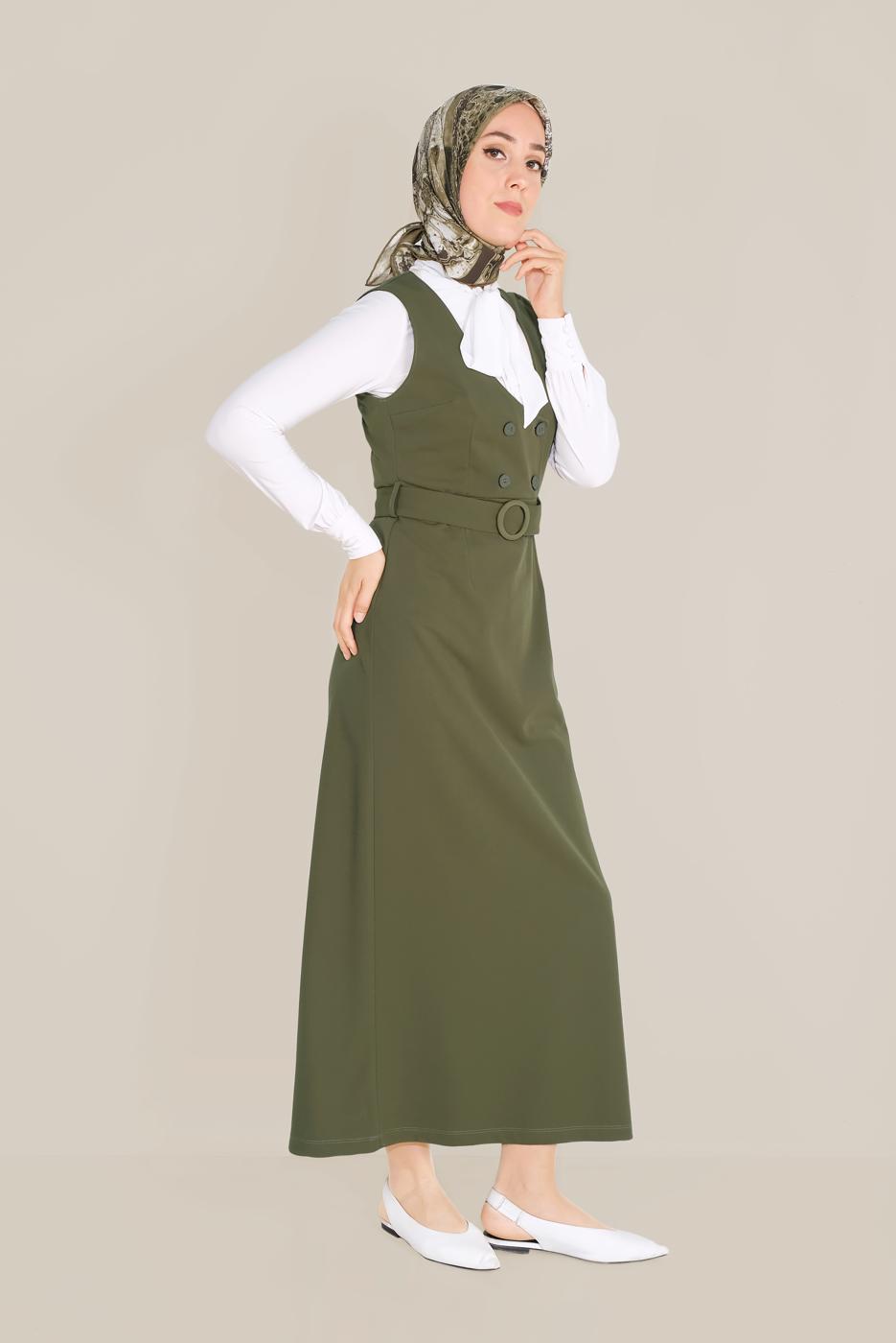 Tesettür giyim HAKİ KEMERLİ JİLE T 40759