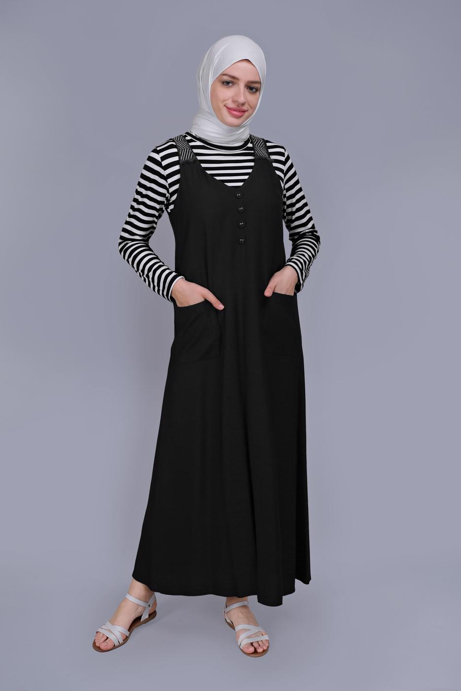 Tesettür giyim SİYAH ALVİNA PÜSKÜL DETAYLI CEPLİ JİLE 40781 