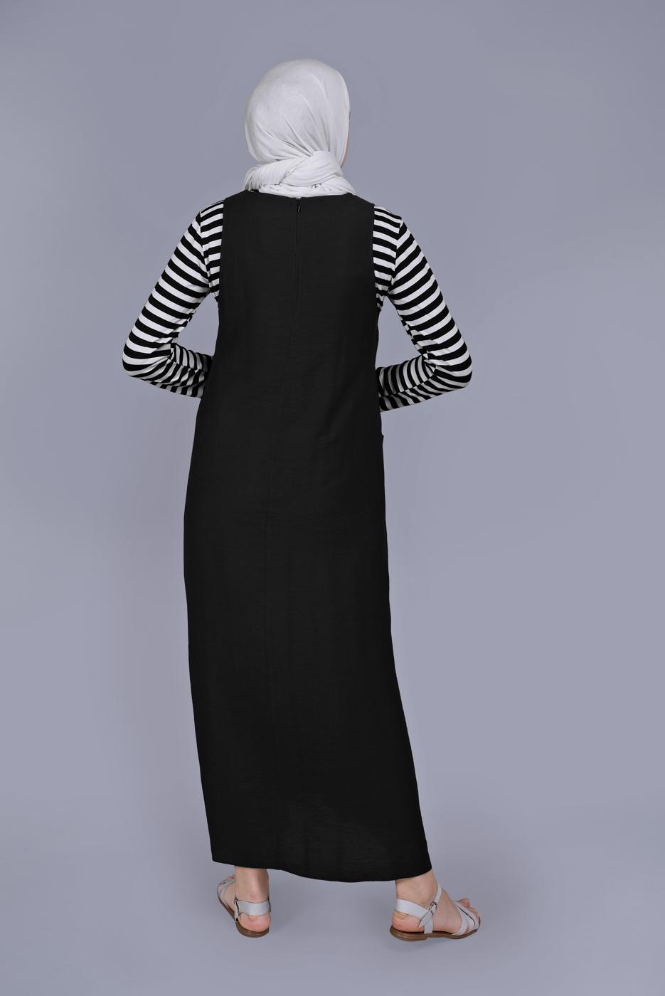 Tesettür giyim SİYAH ALVİNA PÜSKÜL DETAYLI CEPLİ JİLE 40781 