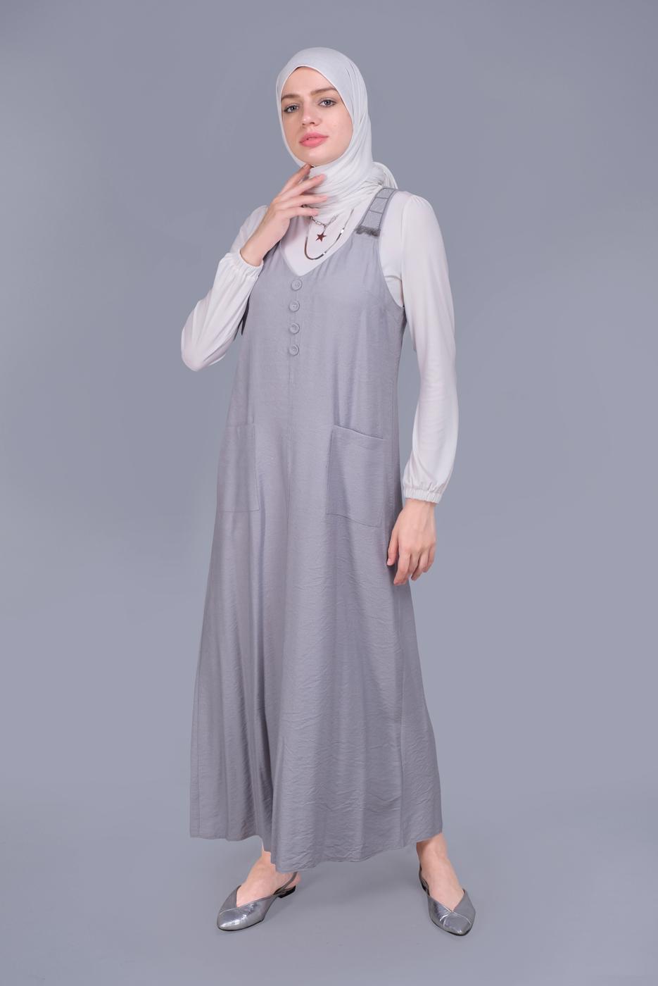 Tesettür giyim GRİ ALVİNA PÜSKÜL DETAYLI CEPLİ JİLE 40781 