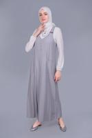 Tesettür giyim GRİ ALVİNA PÜSKÜL DETAYLI CEPLİ JİLE 40781 