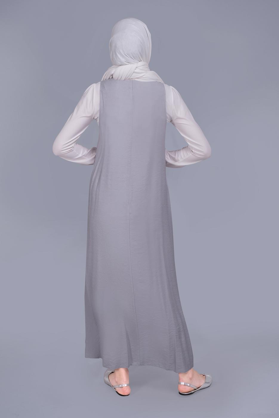 Tesettür giyim GRİ ALVİNA PÜSKÜL DETAYLI CEPLİ JİLE 40781 