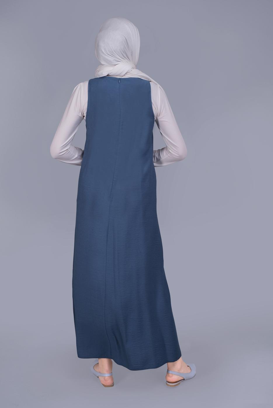 Tesettür giyim LACİVERT ALVİNA PÜSKÜL DETAYLI CEPLİ JİLE 40781 