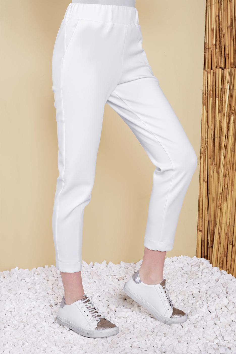 Tesettür giyim BEYAZ BEL KISMI LASTİKLİ CEPLİ PANTOLON 29402