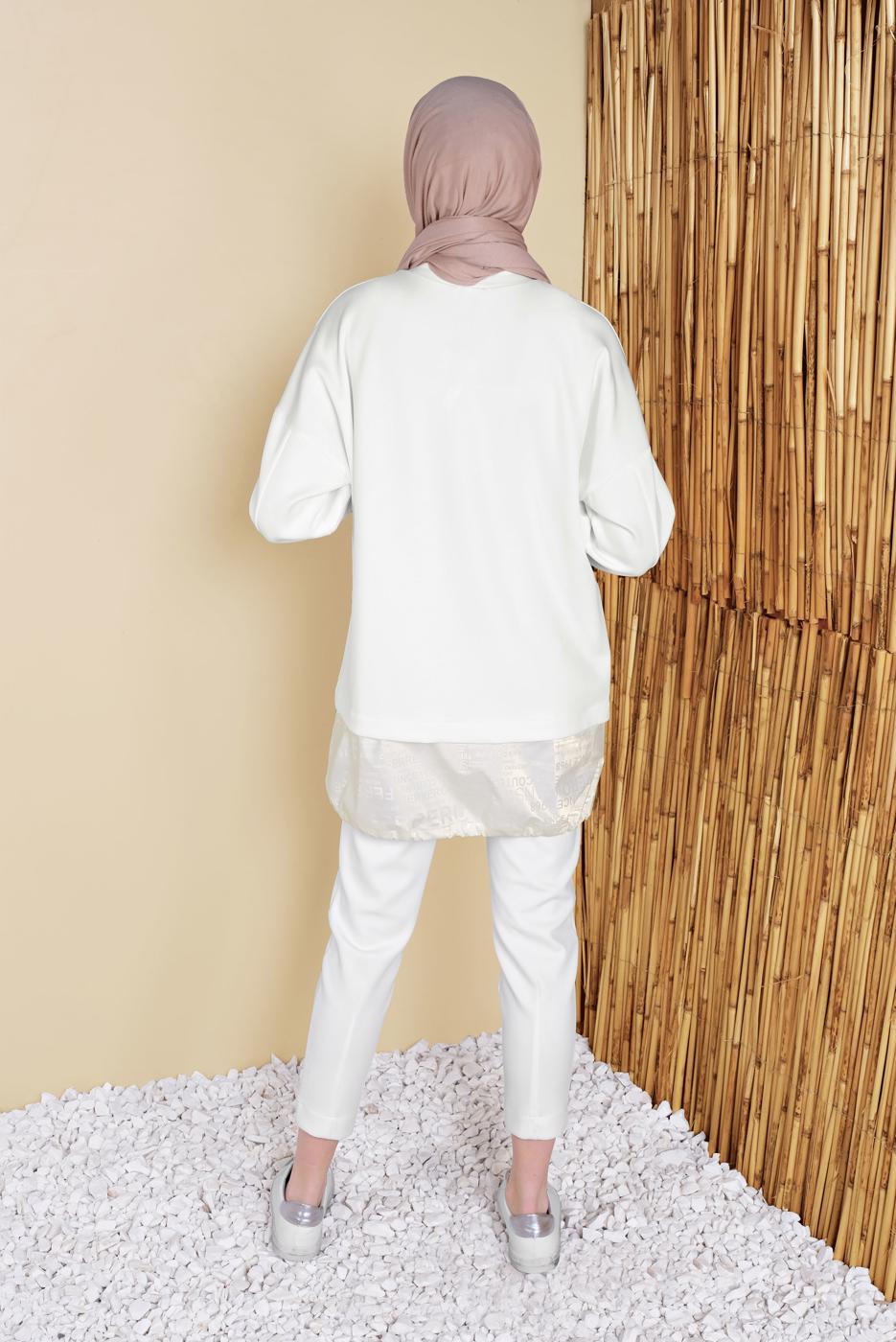 Tesettür giyim BEYAZ BEL KISMI LASTİKLİ CEPLİ PANTOLON 29402