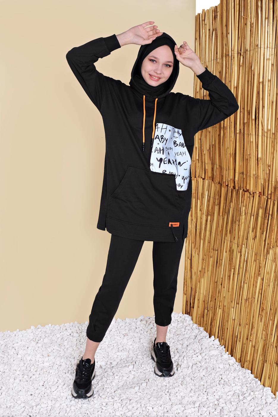 Tesettür giyim SİYAH BEL KISMI LASTİKLİ PANTOLON 49402