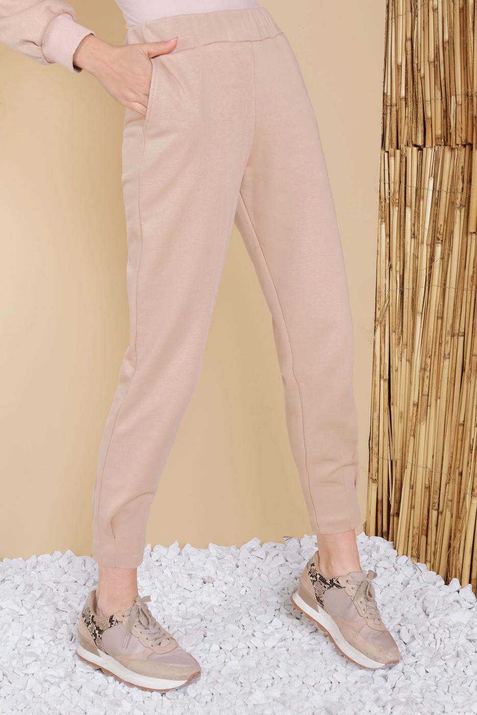 Hijab clothing BEIGE ELASTIC AT THE WAIST TROUSERS 49402 