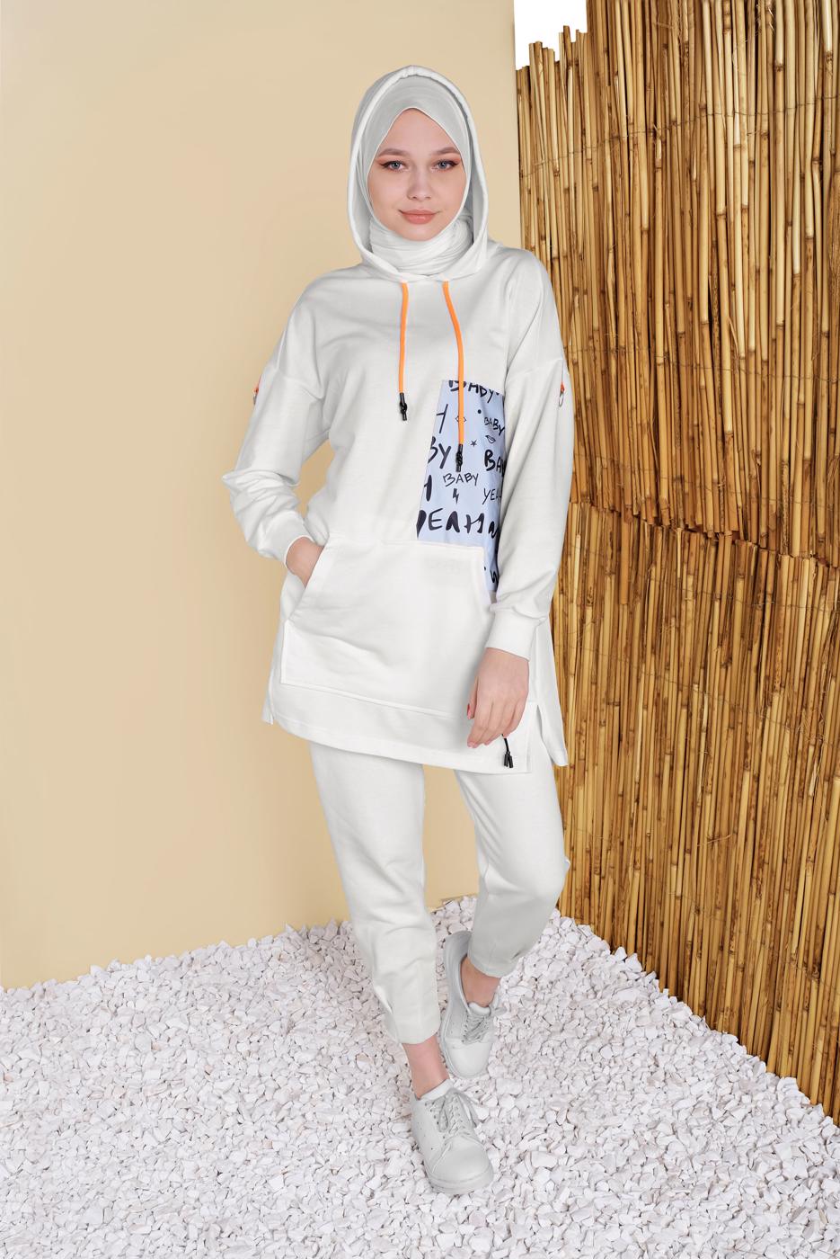 Vêtements hijab ÉCRU PANTALON ÉLASTIQUE À LA TAILLE 49402