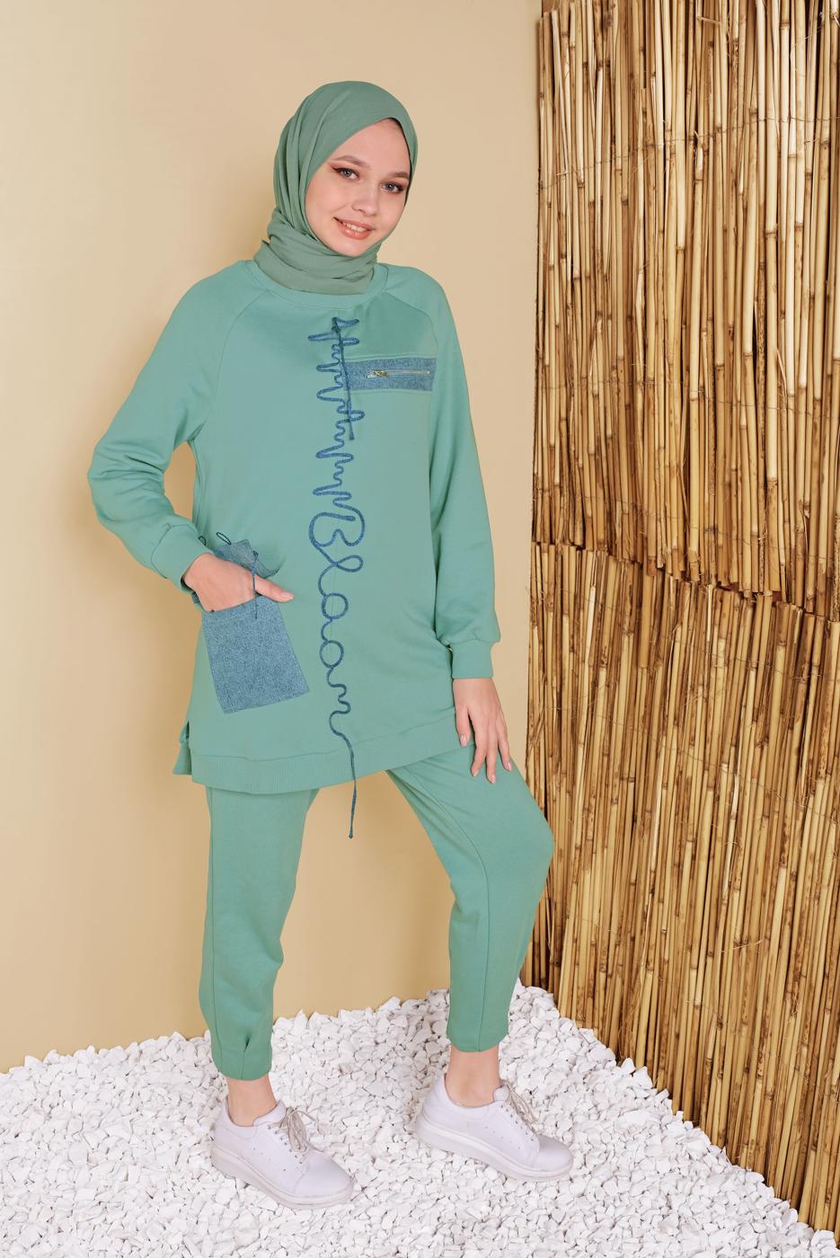 Vêtements hijab VERT PANTALON ÉLASTIQUE À LA TAILLE 49402