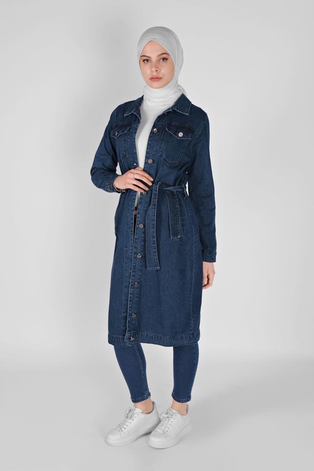 Tesettür giyim LACİVERT DAR PAÇA DENİM PANTOLON 2421 - TRENDTESETTÜR