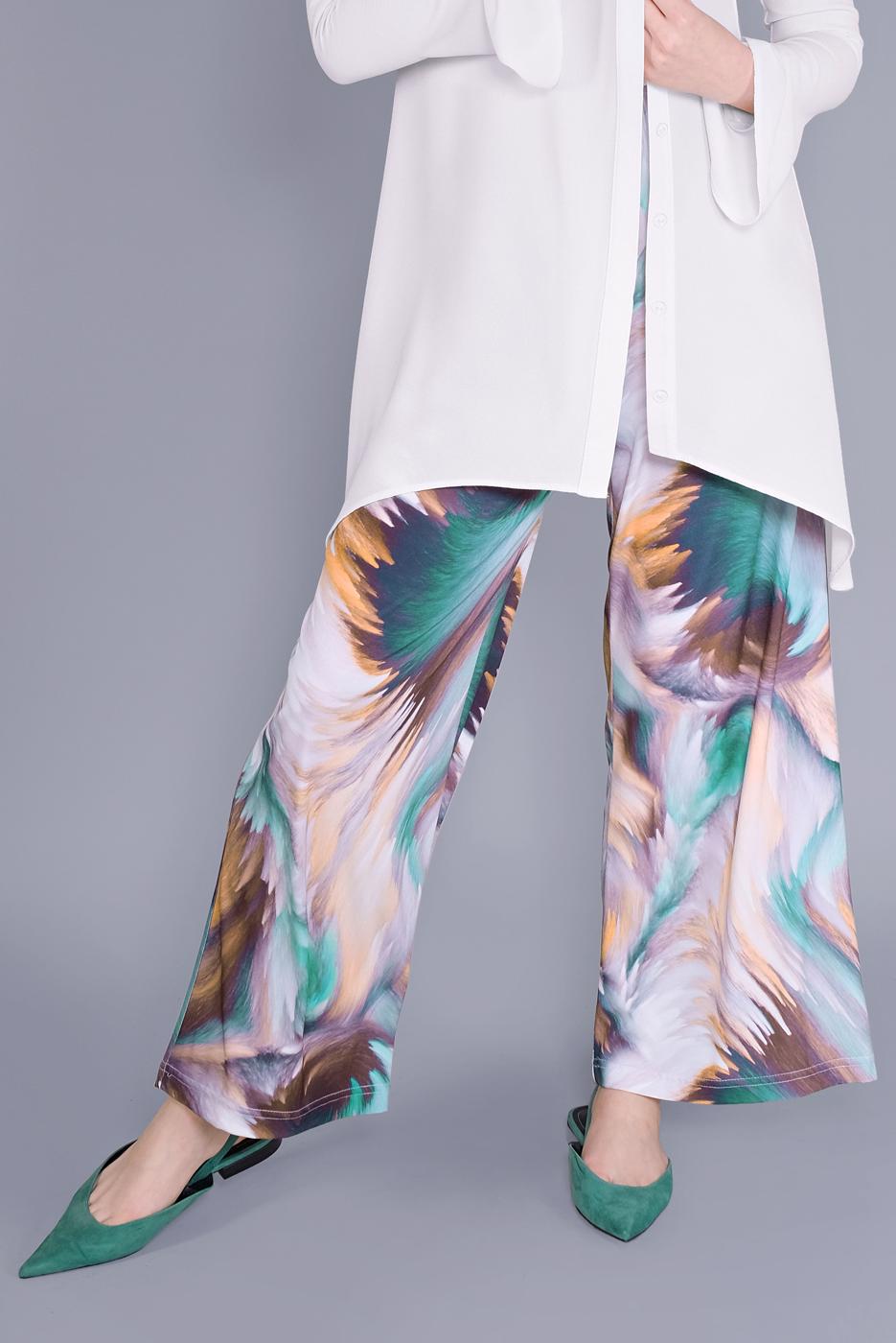 Tesettür giyim YEŞİL PAMUKLU DESENLİ PANTOLON  26112 