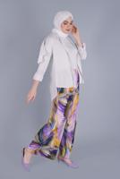 Tesettür giyim MOR PAMUKLU DESENLİ PANTOLON  26112 