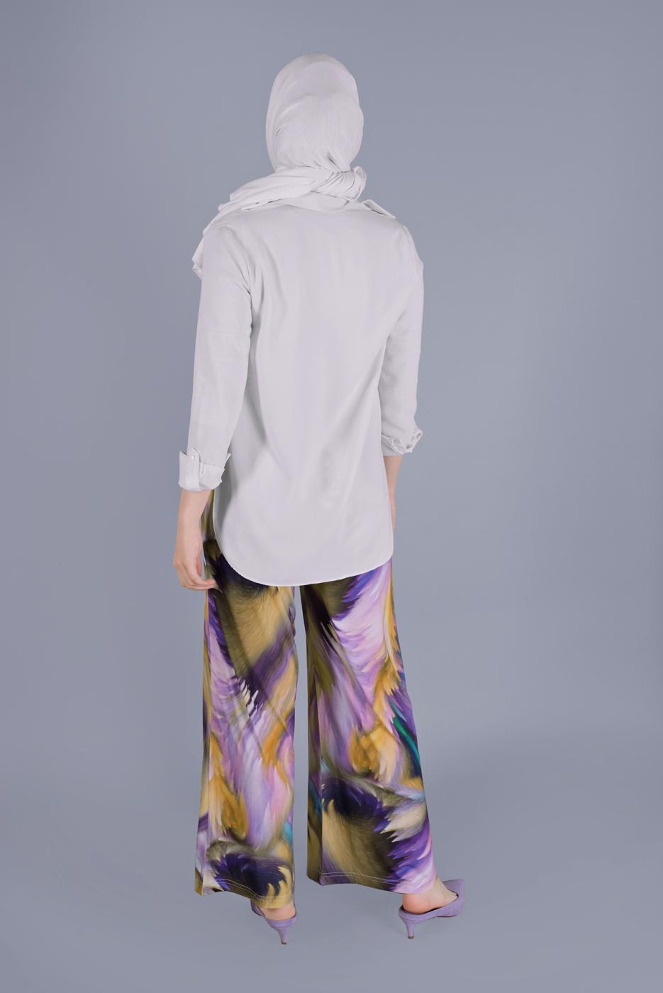 Tesettür giyim MOR PAMUKLU DESENLİ PANTOLON  26112 