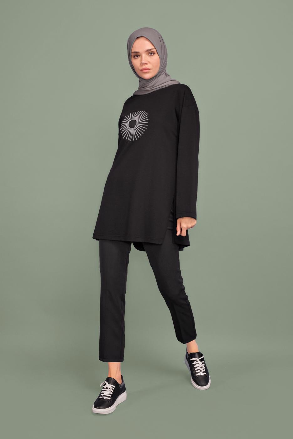 Hijab clothing BLACK RIPPED WAIST TROUSERS  6131 