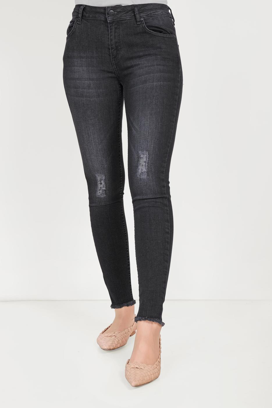 Tesettür giyim GRİ ALVİNA ESKİTME DETAYLI DENİM PANTOLON 70061