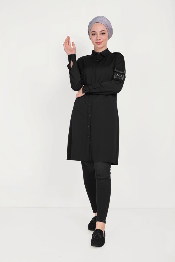 Tesettür giyim SİYAH ALVİNA DENİM PANTOLON 70063 - TRENDTESETTÜR