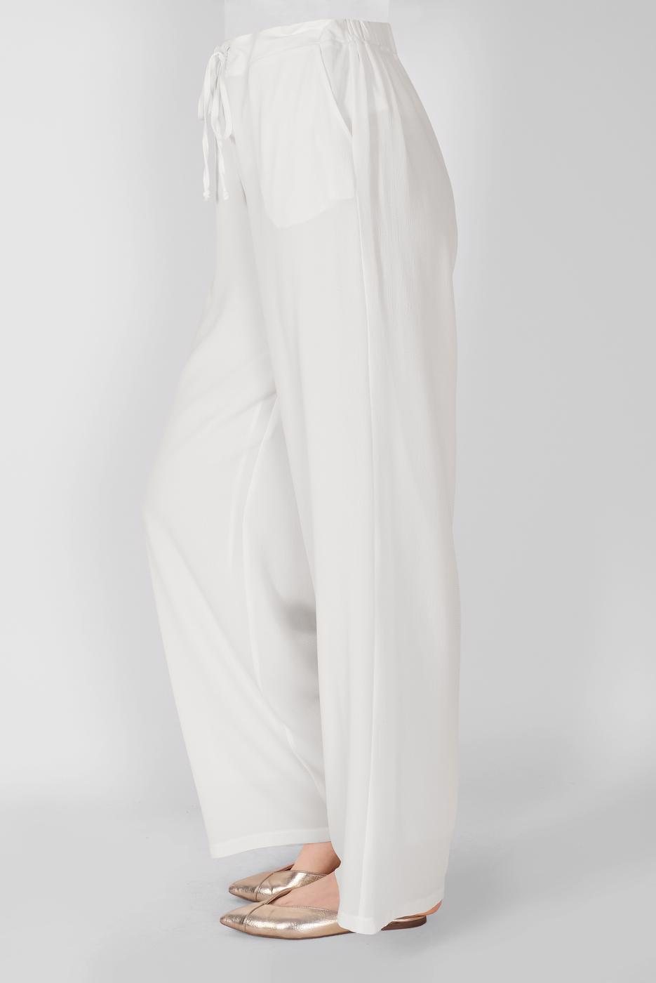 Tesettür giyim KREM ALVİNA BELİ LASTİKLİ BOL KESİM PANTOLON 7504